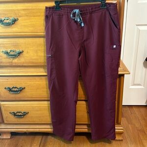 Figs Burgundy High Waisted Yola Skinny Scrub Pants small pen stains on pockets